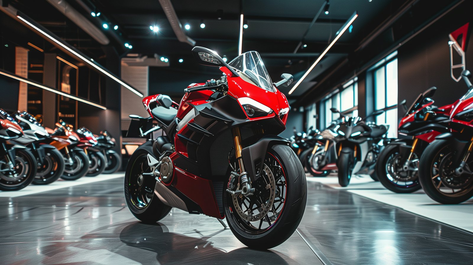 Moto esposte in salone, la scelta per il noleggio moto a Lamezia Terme